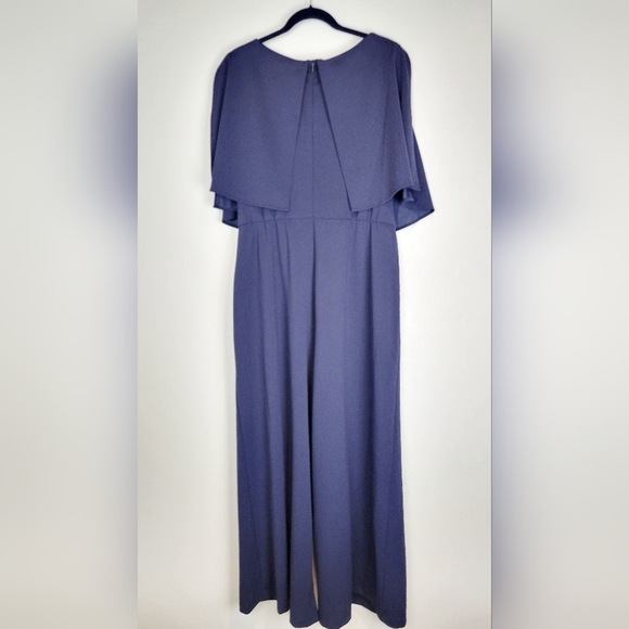 NWT Connected Apparel Women's Plus Capelet Wide Leg Jumpsuit in Navy - Picture 3 of 11